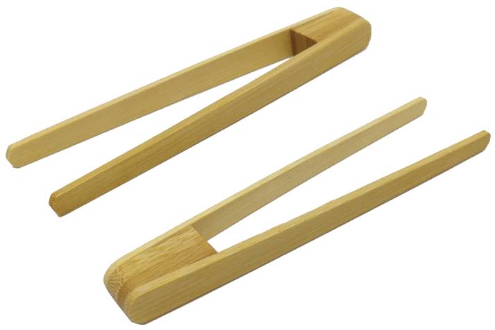 Two pairs of bamboo tongs.