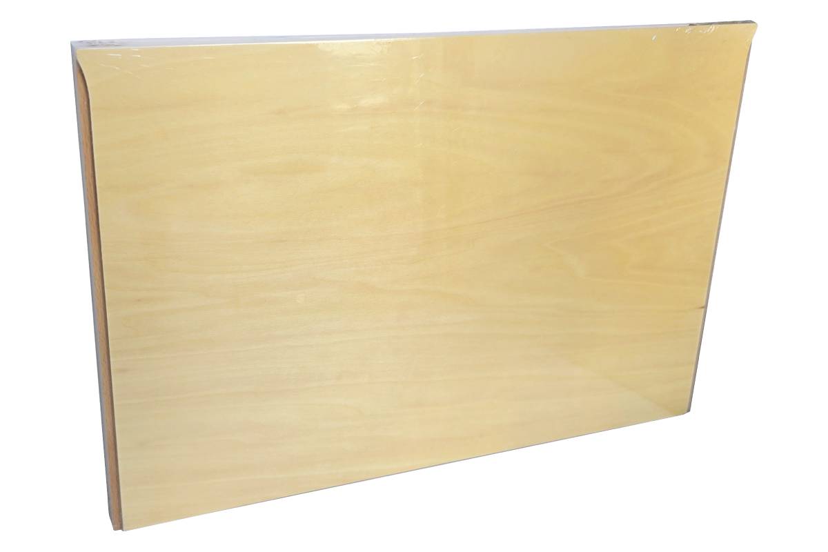 Back side of tray for geometric cabinet showing notched bottom edges.