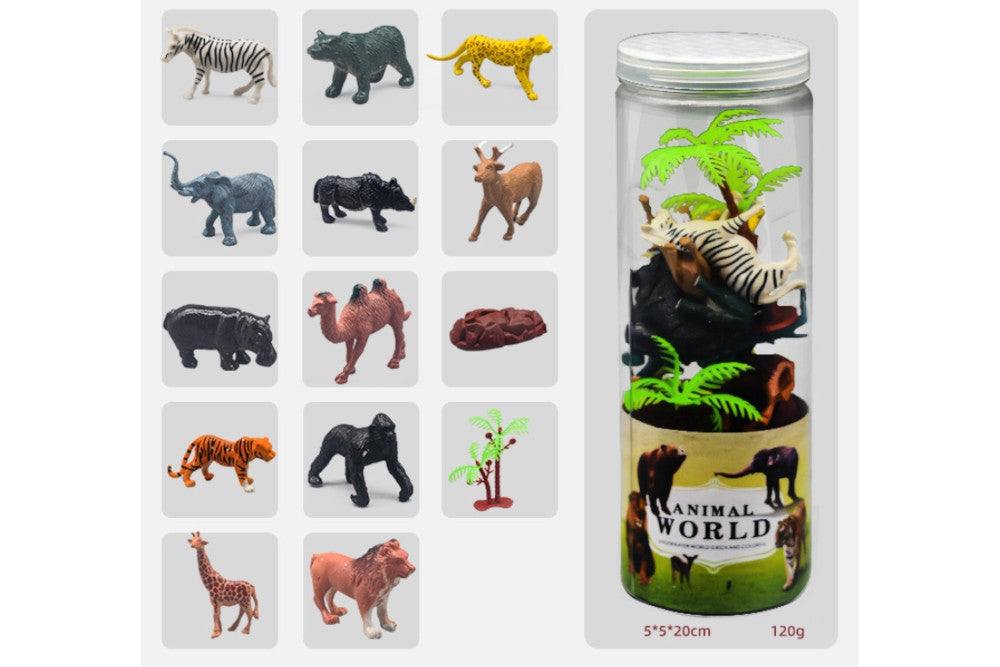 12 Wild Animal Models with Tray and Cards