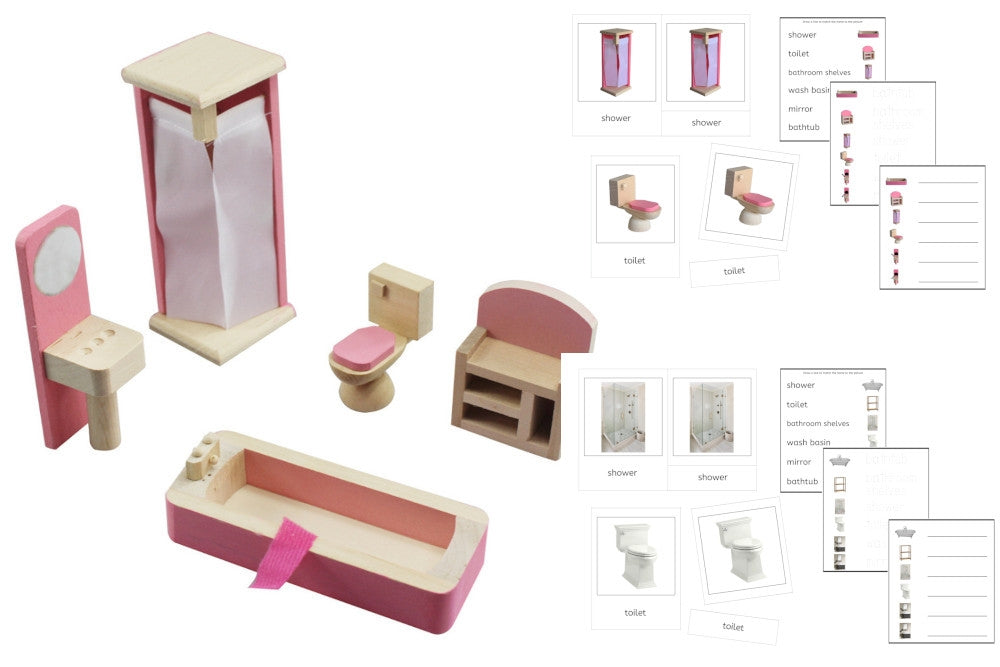 Pink Bathroom Set & PDF Language Exercise Cards