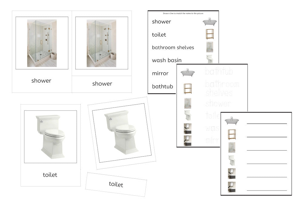 Pink Bathroom Language Exercise Cards - Set B (PDF)