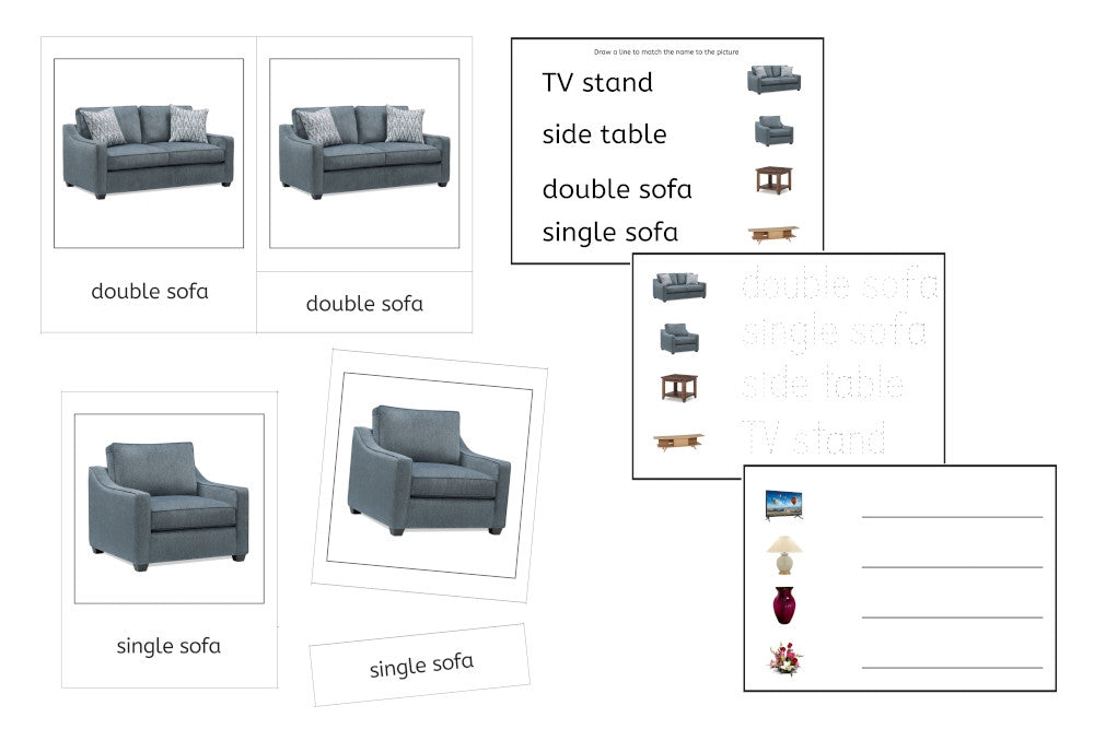 Green Living Room Language Exercise Cards - Set B (PDF)