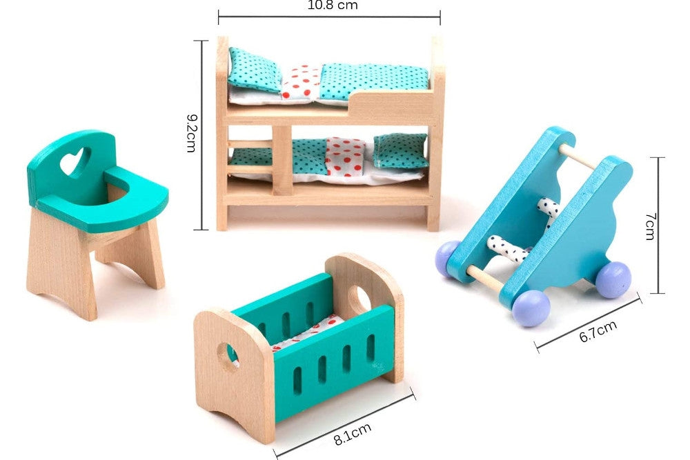 Blue Bunk Bed Set, 3 Dolls & PDF Language Exercise Cards