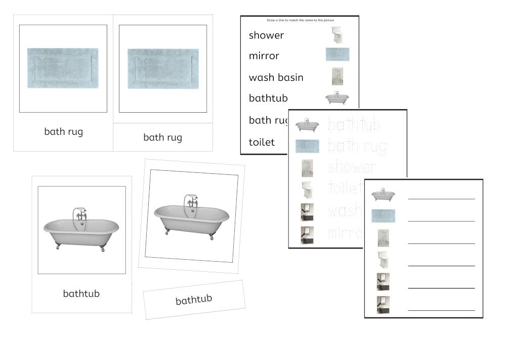 Yellow Bathroom Language Exercise Cards - Set B (PDF)