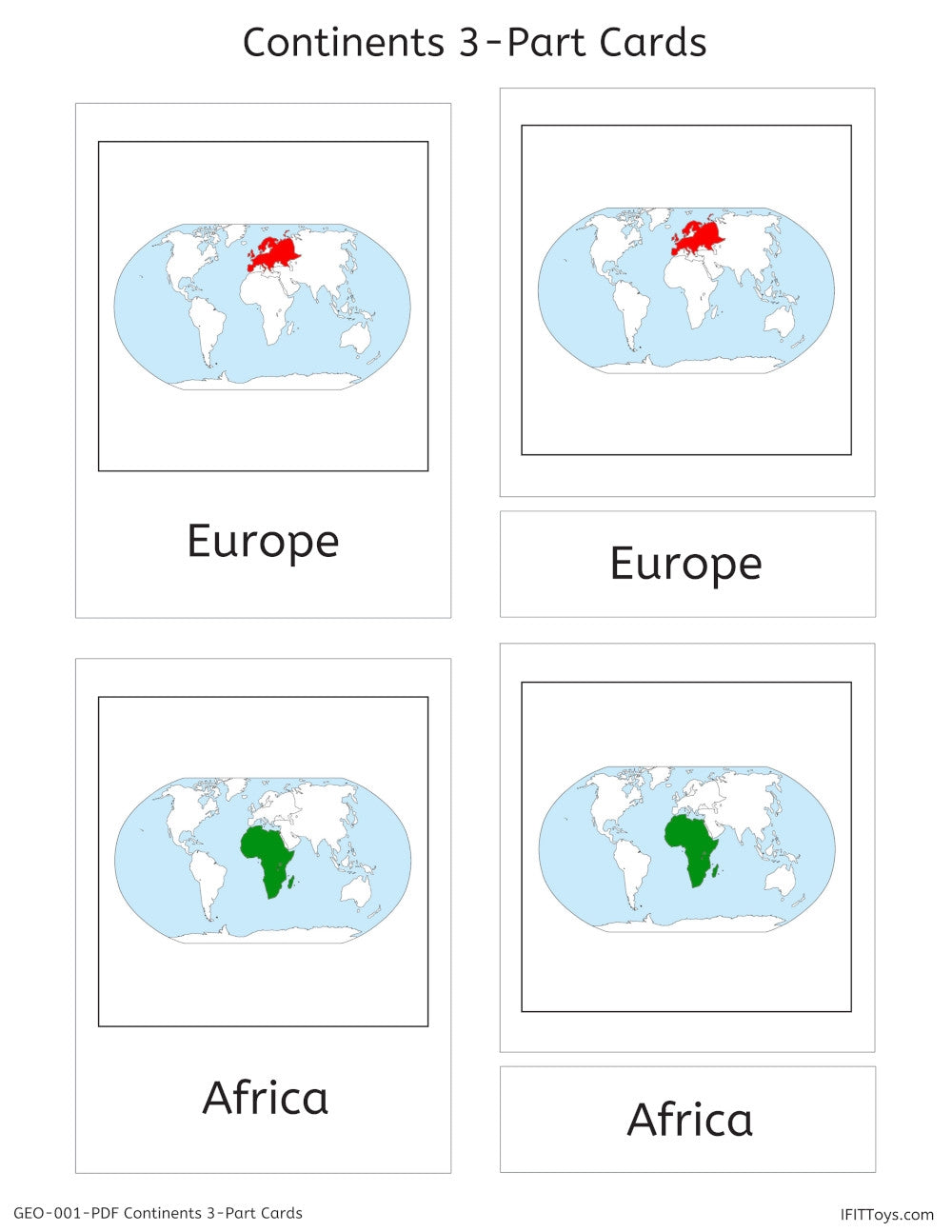 Continents 3-Part Cards (PDF)