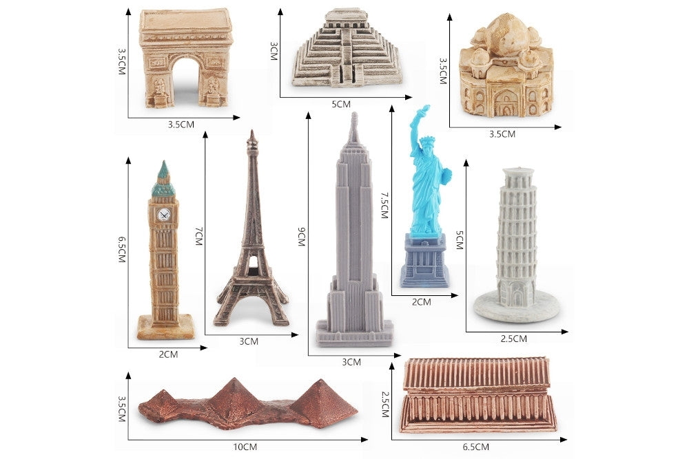 10 Famous Landmark Models with 2-Compartment Tray and Cards