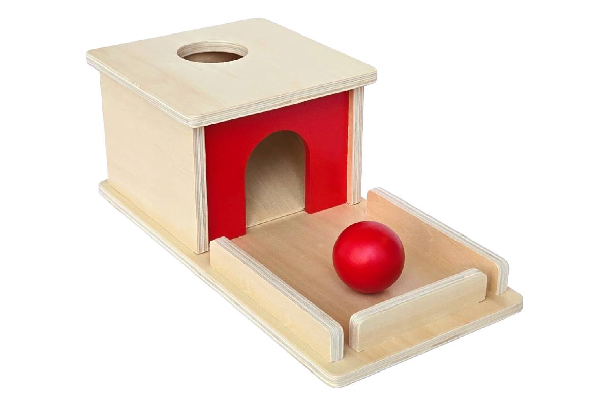 Object Permanence Box with Tray (Large Box, Wood Ball)