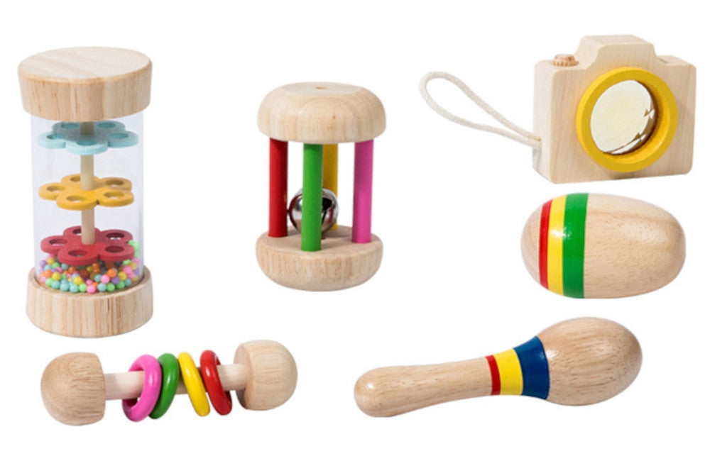 6-Piece Wooden Baby Rattle Set