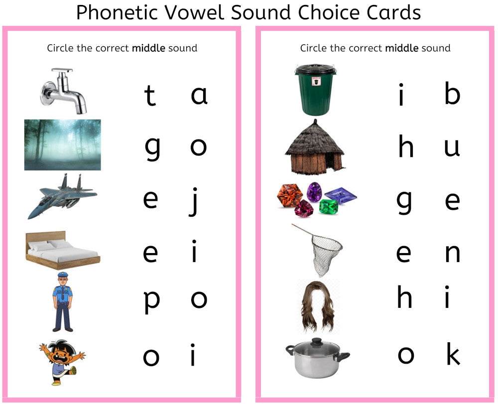 Pink Vowel Sound Choice Cards (PDF)