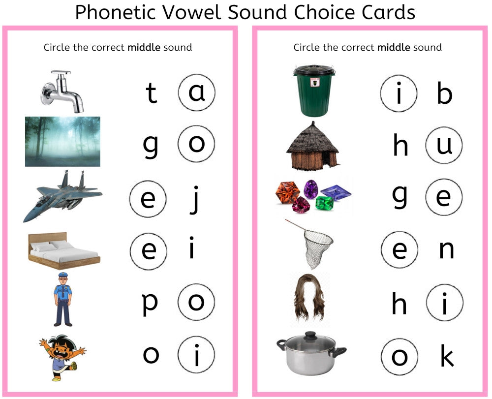 Pink Vowel Sound Choice Cards (PDF)