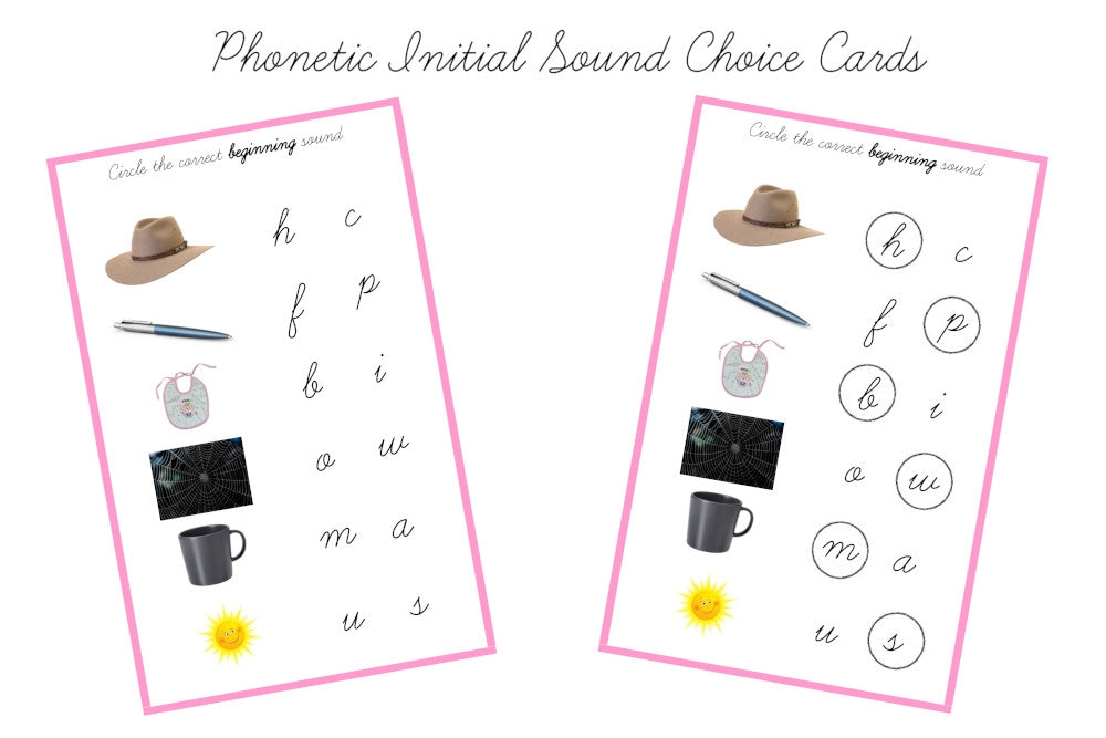 Pink Initial Sound Choice Cards, Cursive (PDF)