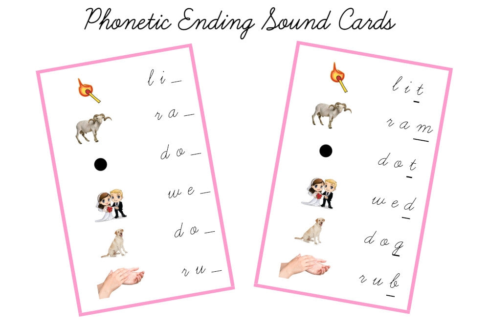 Pink Ending Sound Cards, Cursive (PDF)