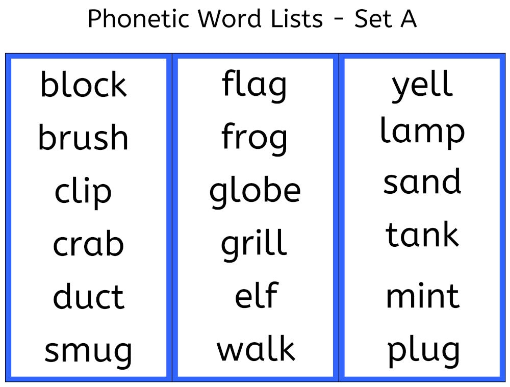 Blue Word Lists - Set A (PDF)