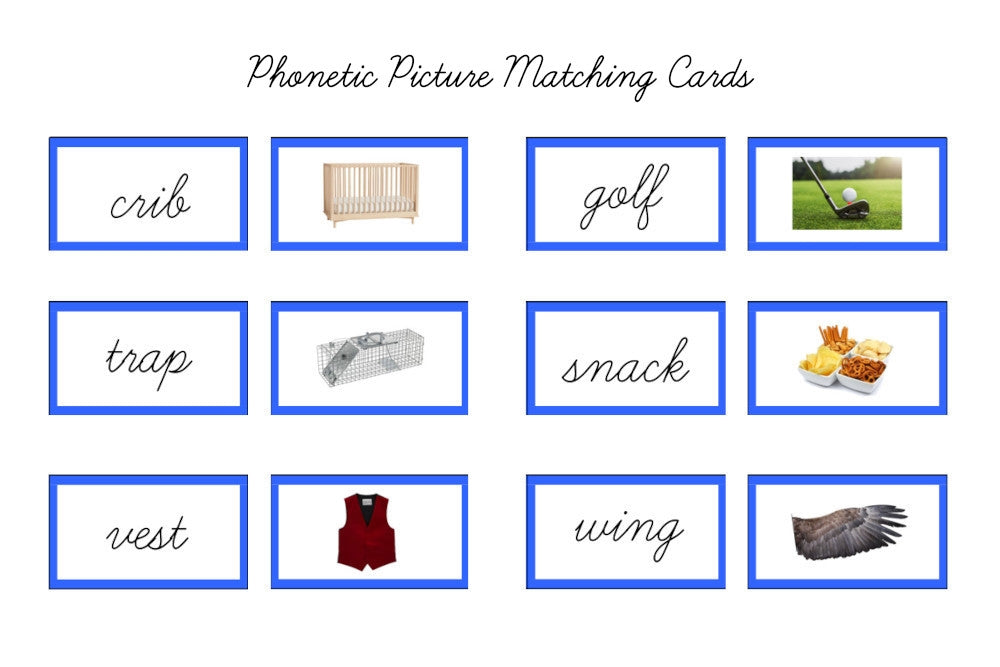 Blue Picture Matching Cards, Cursive (PDF)