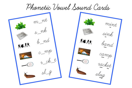 Blue Vowel Sound Cards, Cursive (PDF)