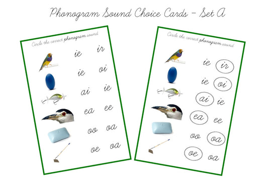 Green Phonogram Sound Choice Cards, Cursive - Set A (PDF)