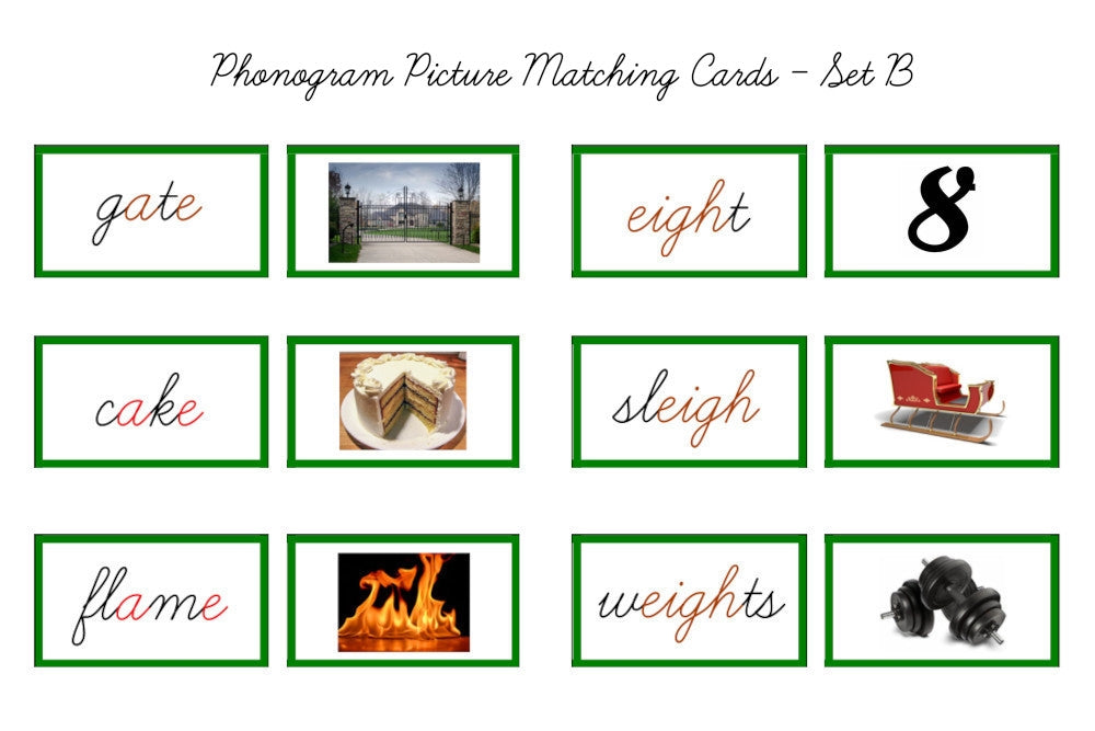 Green Picture Matching Cards, Cursive - Set B (PDF)