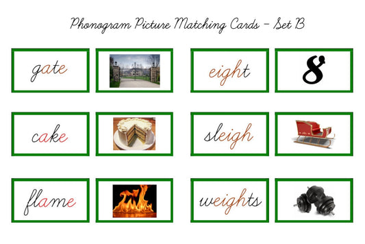 Green Picture Matching Cards, Cursive - Set B (PDF)