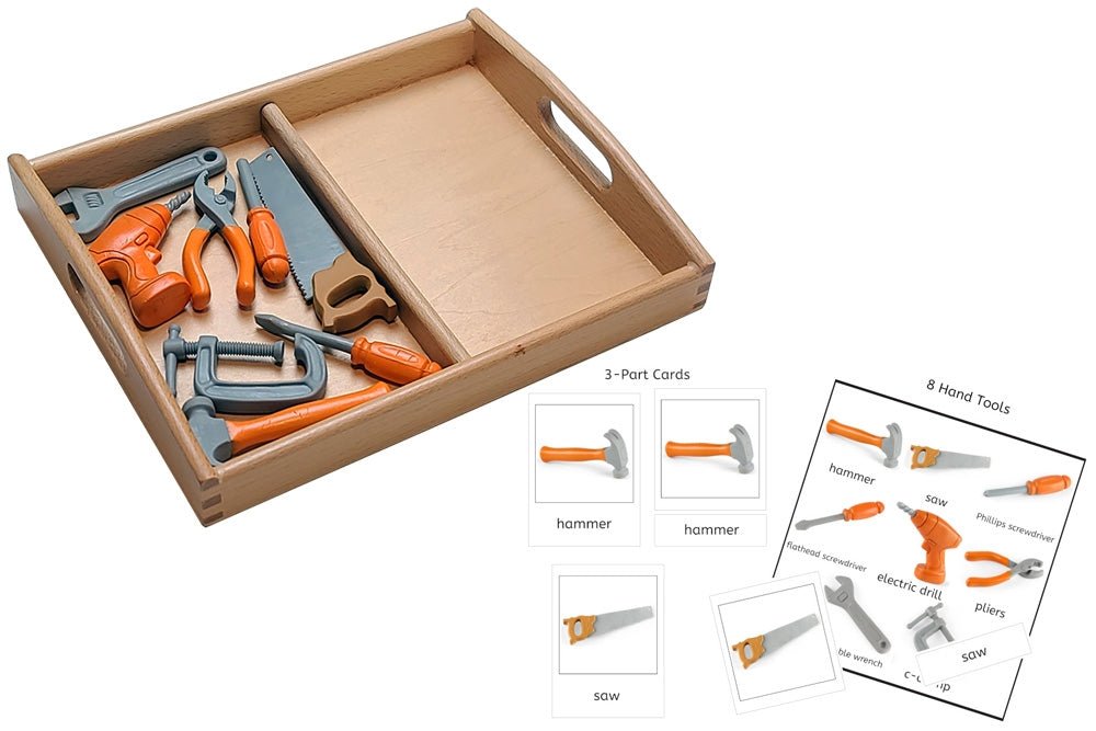 Hand Tools Models 8 Hand Tool Models with 2-Compartment Tray and PDF Cards - IFIT Montessori