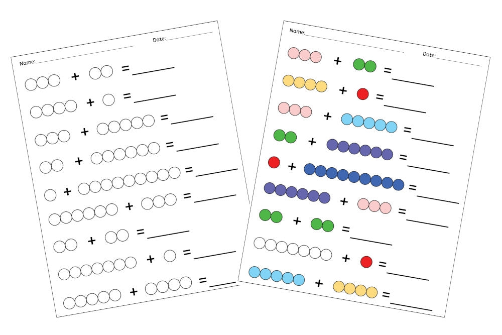 Bead Bar Addition Worksheets - Set A