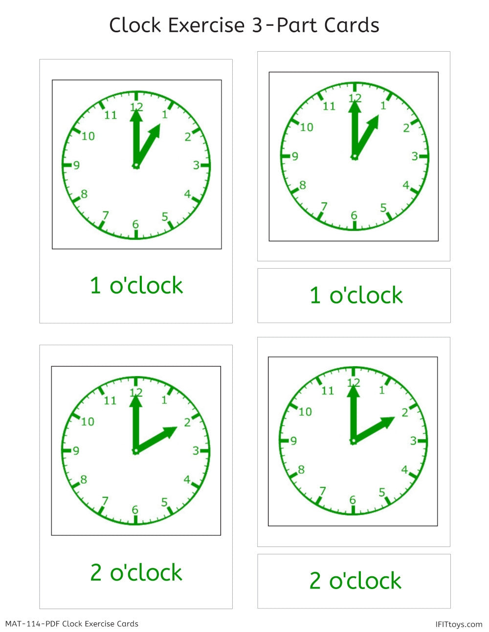 IFIT Montessori: Clock Exercise Cards (PDF)