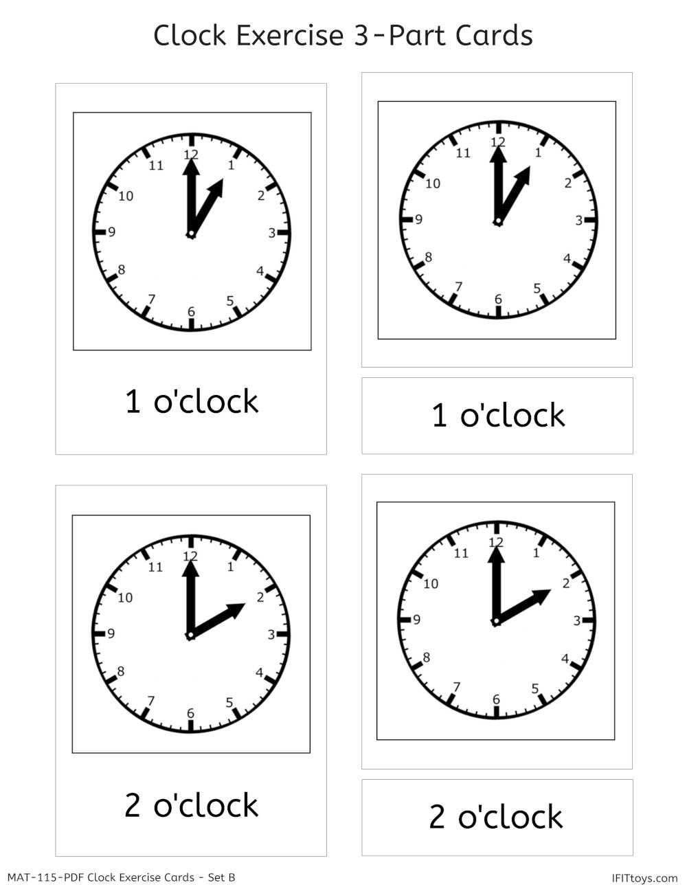 IFIT Montessori: Clock Exercise Cards (PDF)