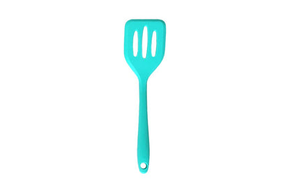 Turquoise silicone slotted turner.