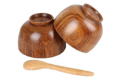 2 Wooden Bowls with Spoon