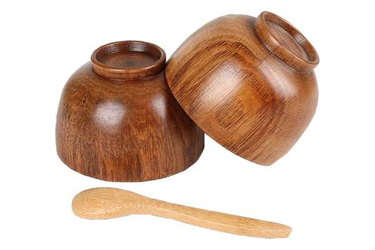 2 Wooden Bowls with Spoon