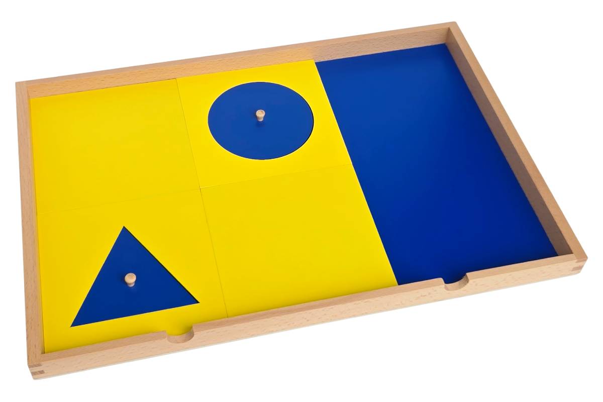 Geometric Demonstration Tray with two squares removed to reveal the blue base