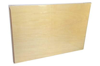 Back side of tray for geometric cabinet showing notched bottom edges.