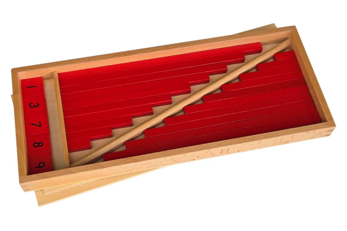 Table Red Rods Small Red Rods with Tiles and Box - IFIT Montessori