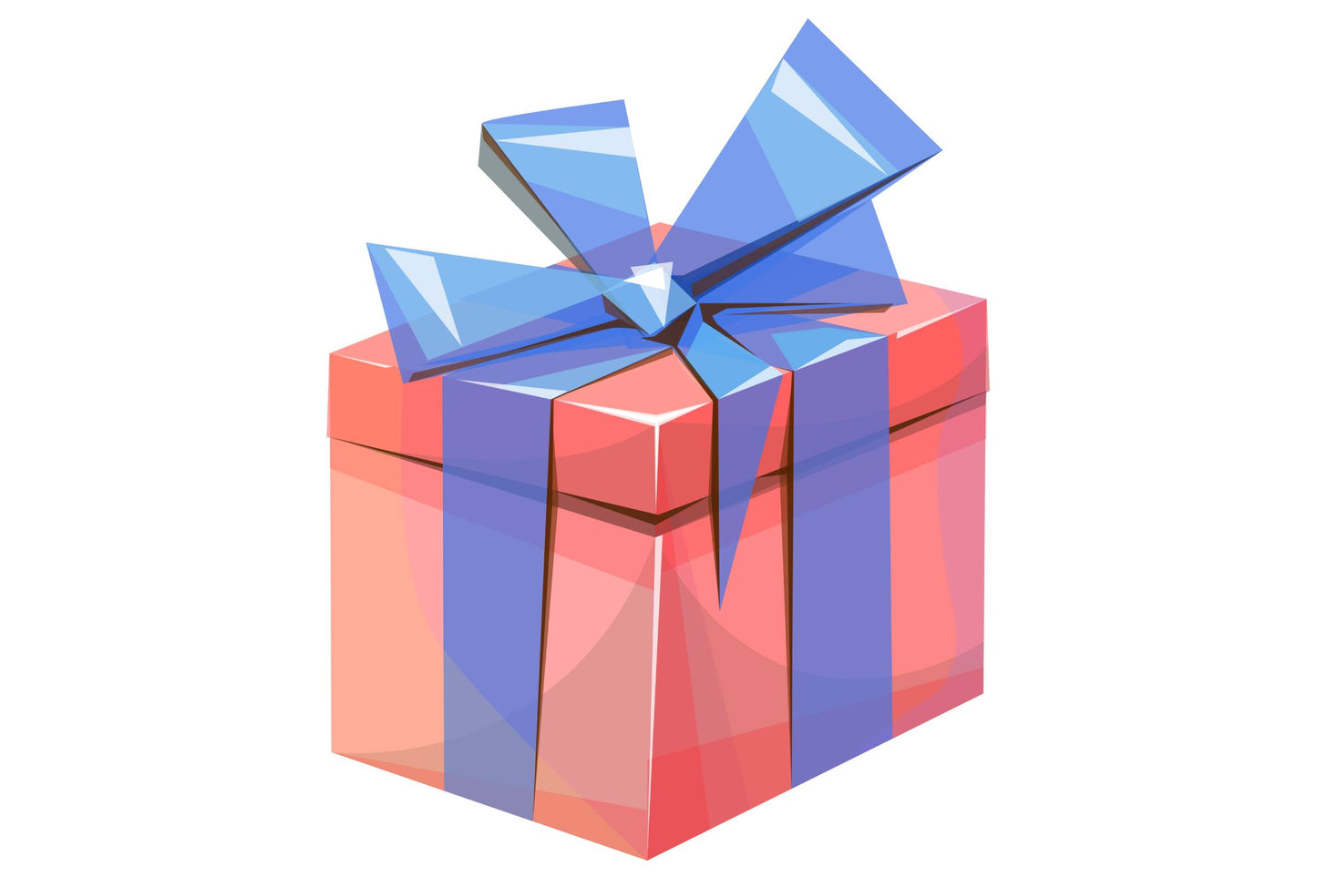 Red gift box with blue bow tie.